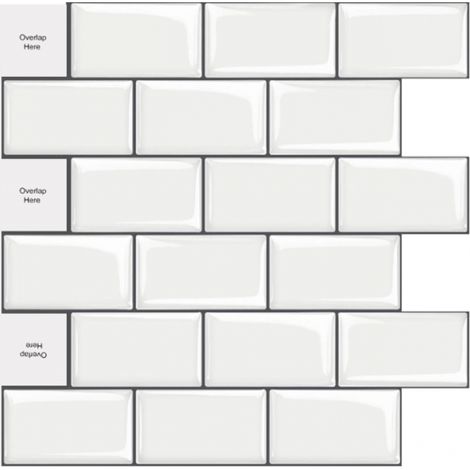30x30cm 3D Stickers Autocollants Lot de 10 PVC Décoration Murale Ardoise Adhésifs Sticker Set avec Carreau Blanc-Noir Design pour Carrelage de Cuisine Salle de Bain (1/5)