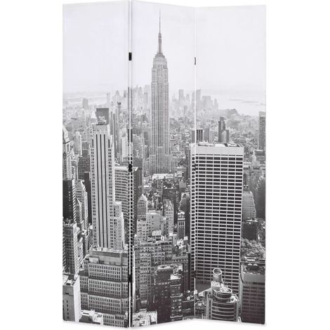 Paravento divisorio per pareti, decorazione per mobili pieghevoli, 120 cm, New York in bianco e nero