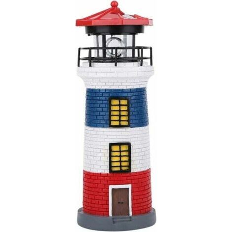 BUNTHAUS Phare décoratif solaire de style nautique, étanche IP44, pour jardin, allée de terrasse, veilleuse LED rotative (rouge)