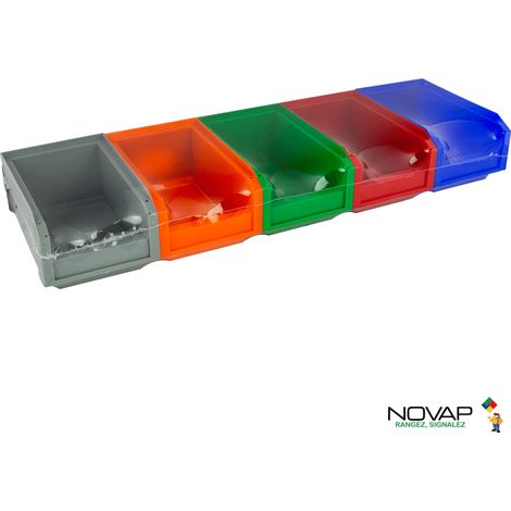 Lot de 5 Bacs European 1L Bleu, Gris, Rouge, Orange fluo & Vert avec Barre - 5015070 (1/2)