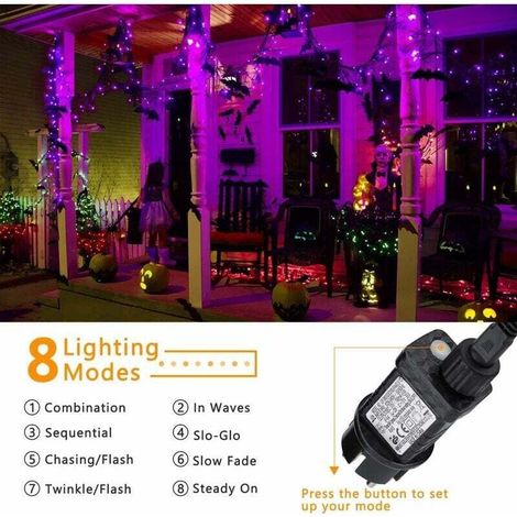Halloween Decoration Guirlande Lumineuse, 20M 200LED Etanche Guirlande Lumineuse Intérieur et extérieure, 8 Modes avec Minuterie Lumières pour Halloween, Noël, Mariage Fête, Jardin(Violet) (1/3)