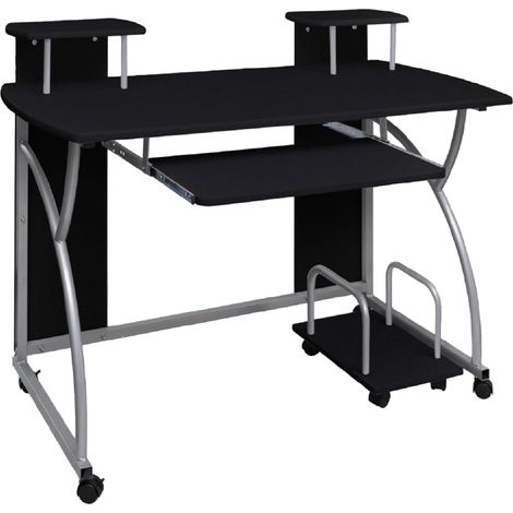 Bureau table poste de travail meuble d'ordinateur informatique étude d'ordinateur 110 x 52 x 88,5 cm bois d’ingénierie noir (1/5)