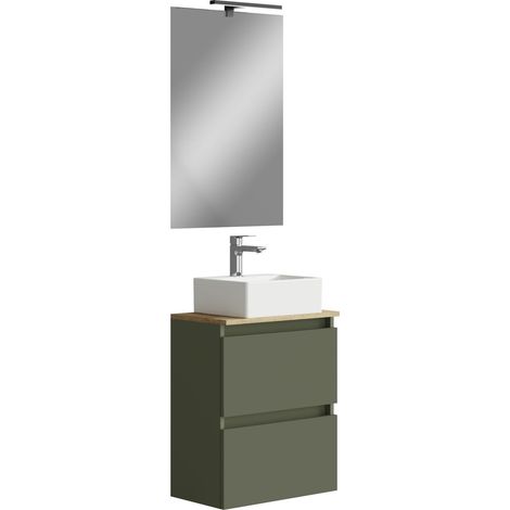 Ensemble de Meuble de Salle de Bain. Suspendu au Mur avec lavabo et Miroir Melamine 16. Meuble monté. (1/5)