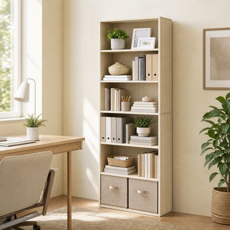 Étagère avec 6 Niveaux, Bibliothèque, pour Bureau à Domicile, Chambre, Salon, Bureau, Bois clair (1/5)