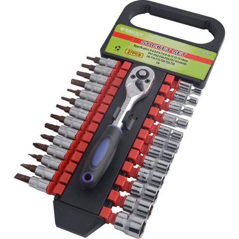 TRADE SHOP - Set 27 Chiavi Bussole Torx Attacco 1/4" + Chiave A Cricchetto Reversibile - (1/2)