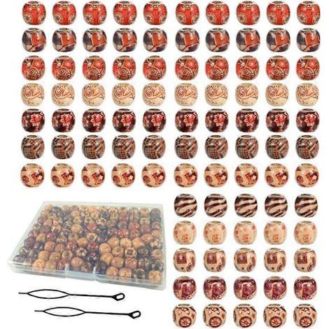 95 Holzperlen für Zöpfe und Dreadlocks, 12 mm große, bemalte Naturholzperlen, Accessoires für Dreadlock-Frisuren. (1/5)