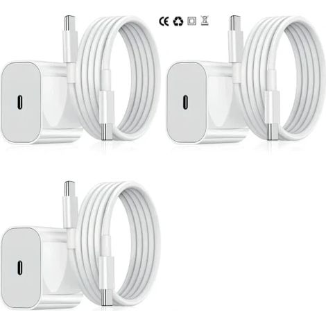 Lot de 4 chargeurs iPhone – Adaptateur de charge rapide 20 W + câble Lightning de 2 m, blanc (NT) (1/5)