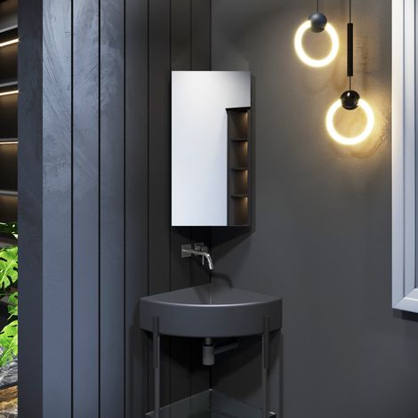 ELEGANT Corner Cabinet Wall Mounted 600 x 300 mm Bathroom Storage Cabinets Single Door with 3 Shelves Stainless Steel