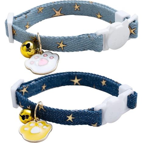 Collar para gato de 2 piezas, Collar vaquero, Collar para gatitos, Collar azul, para gatas y gatos, Estampado de estrellas (1/5)