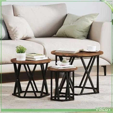 Table d'appoint - ABI - 3 pcs - Chêne fumé - Bois d'ingénierie et acier - Design moderne (1/5)
