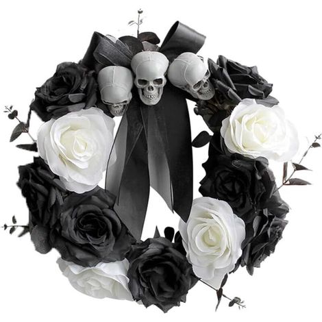 Ghirlanda decorativa di Halloween con fiori artificiali neri – ideale per la porta d'ingresso, diametro 30 cm, finitura realistica e resistente