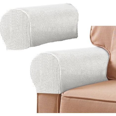 Ensemble de 2 protège-accoudoirs pour canapé, housse élastique, protection pour accoudoirs, gants pour accoudoirs, convient à la plupart des canapés, blanc (1/5)
