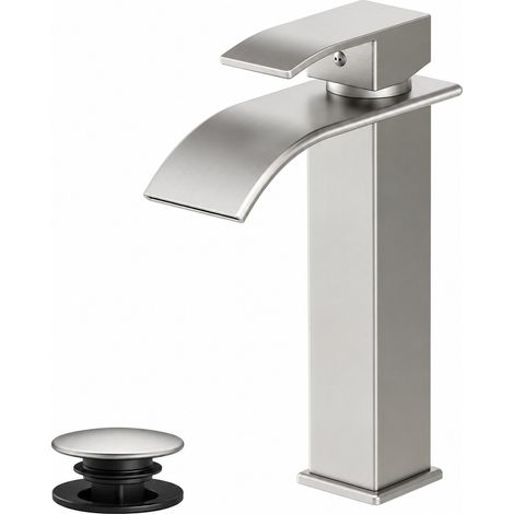 Mitigeur de lavabo haut électroplaqué cascade inox 304 pour vasque avec bonde de vidage – Livraison gratuite (1/4)