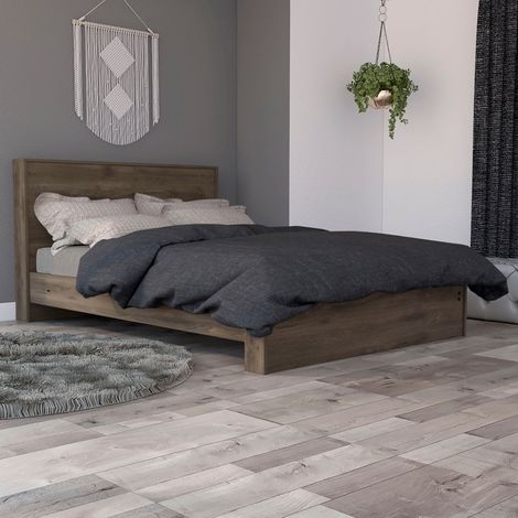 Tuhome Concept – Base de lit Full Galanto – Cadre en panneau d'aggloméré mélaminé – 150.4cm L x 218.9cm D x 98cm H – Couleur gland (1/4)