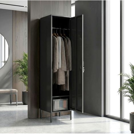 Armoire vestiaire 40x40x179 cm en acier noir, avec rangement pour bureau FloraGrace (1/5)
