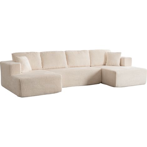Canapé d'angle modulable en tissu lampas, 332 x 156 cm, design en U (1/5)