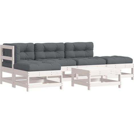 Maison Exclusive - Set Divani da Giardino 6pz con Cuscini in Legno Massello Bianco (1/5)