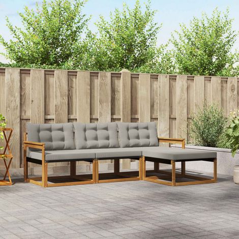 Outdoor-Sofagarnitur mit Kissen 4 pcs Natürlich und Hellgrau (1/5)