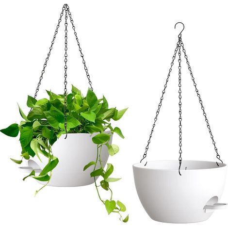 2er-Set 25cm Selbstbewässernde Hängeampel Weiß für Innen & Außen (1/5)