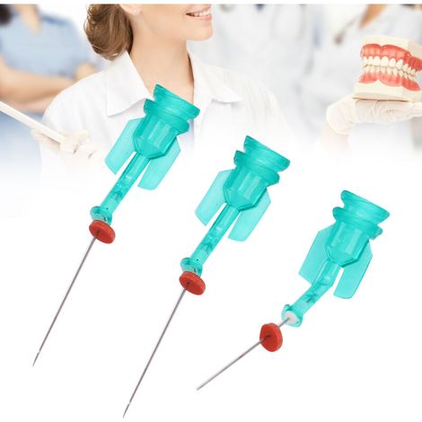 Abgewinkelte endodontische Spülspitzen, 3 Stück mit Doppelöffnung zur Kanalreinigung, 25 mm, grün (1/4)