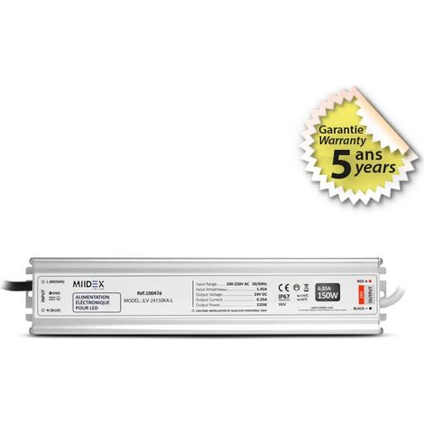 Alimentation pour LED 150W - 24V DC - IP67 - Garantie 5 ans Miidex Lighting® (1/5)