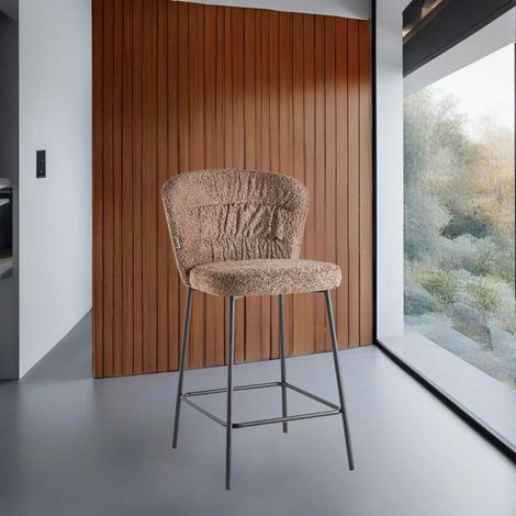 2er Set gepolsterte Hocker Cami in teddystoff tortora, 55x60x101 cm
