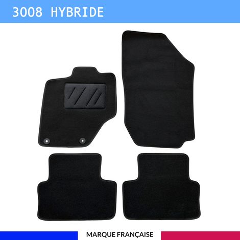 Tapis de sol voiture - Sur mesure pour  Peugeot 3008 HYBRIDE dès 04/2024 - Moquette Antidérapante - Clips et Scratch - 4 pièces