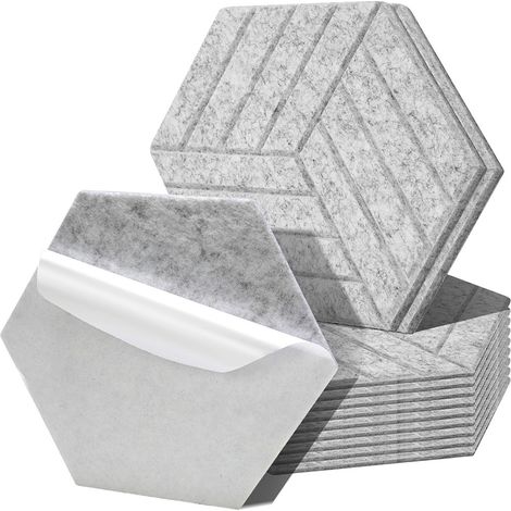 Randaco Paneles acústicos 12 stuks Raya Hexagonal Gris claro Poliéster de alta densidad autoadhesivo