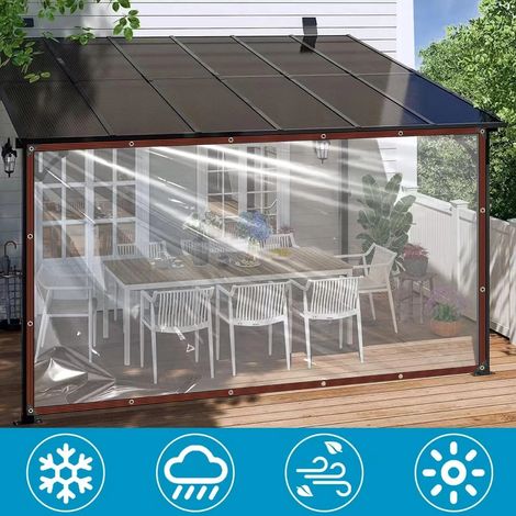 (Transparent, 200x200cm) Bâche imperméable avec boutonnières, adaptée pour l'ombrage de terrasse. (1/5)