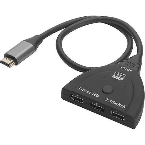 Commutateur KVM 3 ports compatible HDMI 8K 60 Hz, 3 entrées et 1 sortie, pour lecteur DVD, PC, ordinateur portable et TV. (1/5)