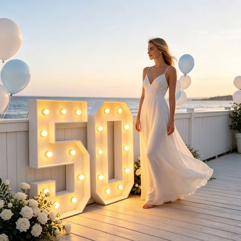 50 éclairer les chiffres, 50ème anniversaire de fête de décoration, éclairer les chiffres pour les décorations d'anniversaire, Luminaire (1/5)