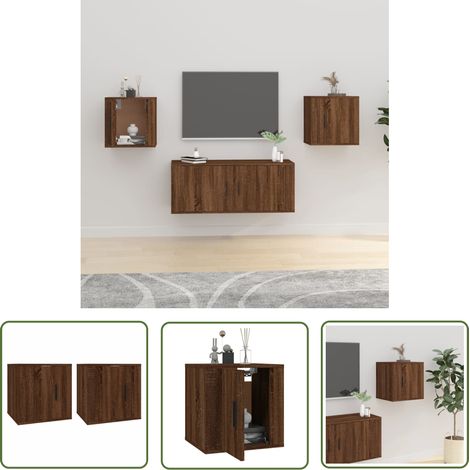 The Living Store TV-Wandschränke 2 Stk. Braun Eichen-Optik 40x34,5x40 cm - TV Schrank - Wandregal - Wohnwand - Holzschrank - Eiche Optik (1/5)