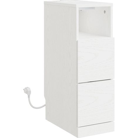 SoBuy  Mesilla de noche Cream White con 2 cajones  Cómoda pequeña con luz LED y puerto USB  Mueble auxiliar de aglomerado para salón  35×20×60 cm  Capacidad de carga 20 kg  FBT149-E-WG (1/5)