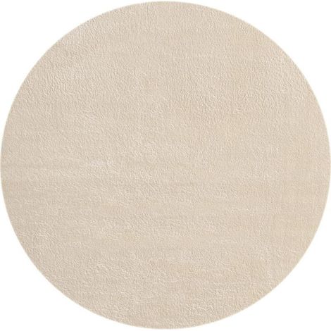 Tapis Moelleux à Poils Courts, Dessous antidérapant, Lavable à 30 degrés, Super Doux, Aspect Fourrure, Beige, 120 cm Rond (1/3)