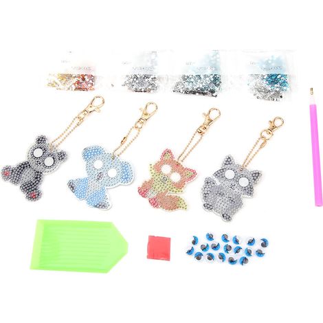 Lot porte-clés DIY peinture diamant résine motif animal cartoon décoration cadeau (1/5)