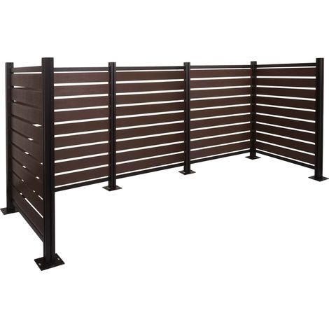 Recinzione fendivista bidoni box spazzatura rifiuti HHG-947 alluminio aspetto legno 130x300x110cm marrone