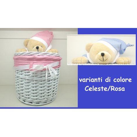 Cestino bambini orsetto rosa con coperchio portapannolini