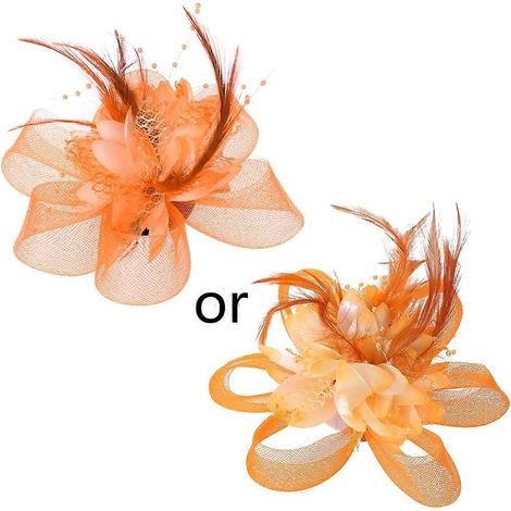Fascinant plume résille ruban barrette chapeau femme, fleur dentelle perles unie, broche corsage cocktail mariage fête. (1/4)