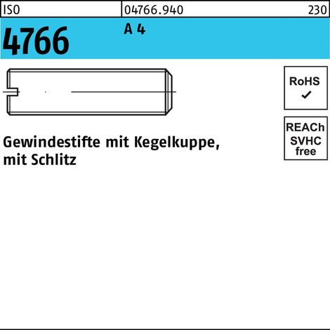 Vis sans tête ISO 4766 cône/fente M3x 8 A 4 50 pièces