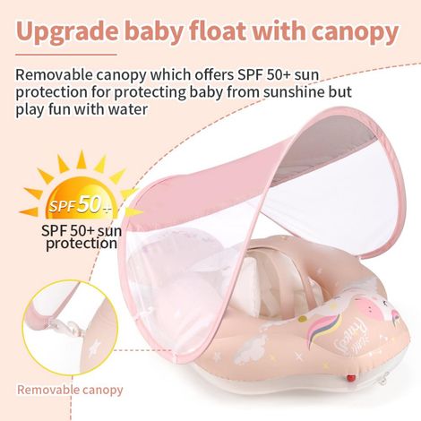Bouée de bain bébé poney gonflable avec auvent solaire amovible et sangle de sécurité pour nourrisson (1/5)