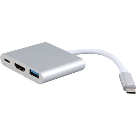 3-in-1 USB-C-Dockingstation aus Aluminiumlegierung, USB-C-Hub mit 5 Gbit/s Übertragungsrate, 60 W PD-Ladefunktion und 4K HD-Ausgang für PC, Fernseher und Projektor. (1/5)