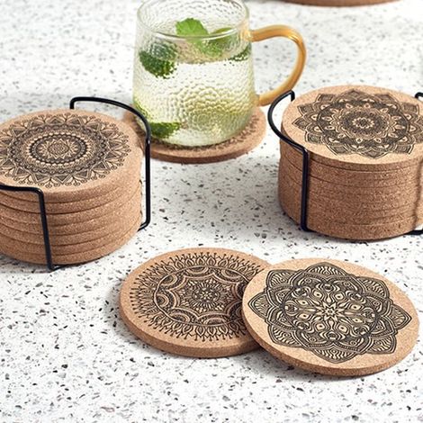 Set de 12 sous-verres en liège – Mandala – Ronds – Antidérapants – Résistants à la chaleur – Protection de table (1/5)