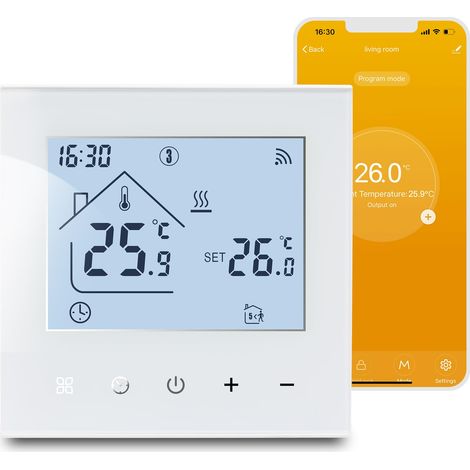 Smart Connected para Calentamiento de Agua Termostato WiFi para Calefacción por Suelo Radiante Compatible con Alexa y Asistente de Google Pantalla Táctil Digital Blanco 3A (1/5)