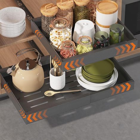 Tiroirs Coulissants Rangement Cuisine,Tiroir Coulissant Placard,Lot de 2 Tiroirs Extensibles Télescopiques pour Armoires de Cuisine,étagères Coulissantes, Largeur Réglable de 32-53 CM (1/5)