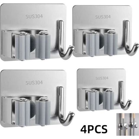 Set di 4 ganci porta scopa e mocio in acciaio inox senza foratura, 83 cm (1/4)