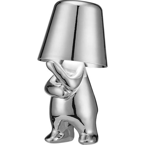 Lampe de Table LED sans Fil Créative Rechargeable à Pile Lampe Portative Réglable en Luminosité Design de Modèle Mignon pour Restaurant Chambre à Coucher Patio Studio Article Noël Argent-G