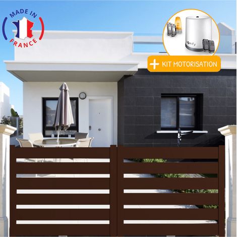 Portail aluminium coulissant SAH en kit + Motorisation dimensions L.3000 (entre piliers) X H.1500 mm Couleurs Marron (RAL 1247) (1/2)