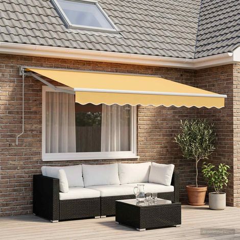 Store banne rétractable manuel extérieur pour terrasse et jardin polyester sable 5 x 3,5 m - PANGIVO (1/4)