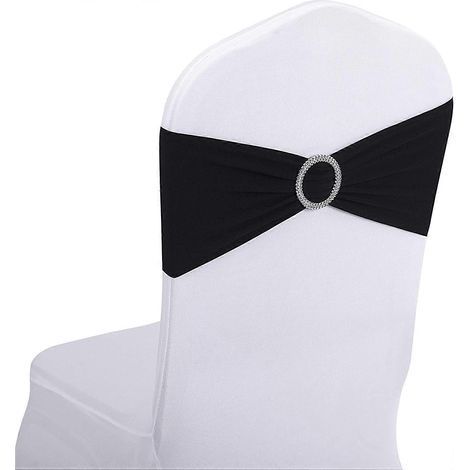Set mit 25 schwarzen Stuhlschleifen aus Spandex mit Schiebeschnalle für Hochzeits- und Partydekorationen (1/3)