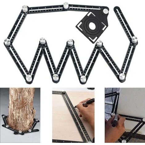 Règle de Mesure Multi Angle 12 Côtés pour Carrelage avec 3 Ouvertures de Positionnement Outil Métal Noir (1/4)
